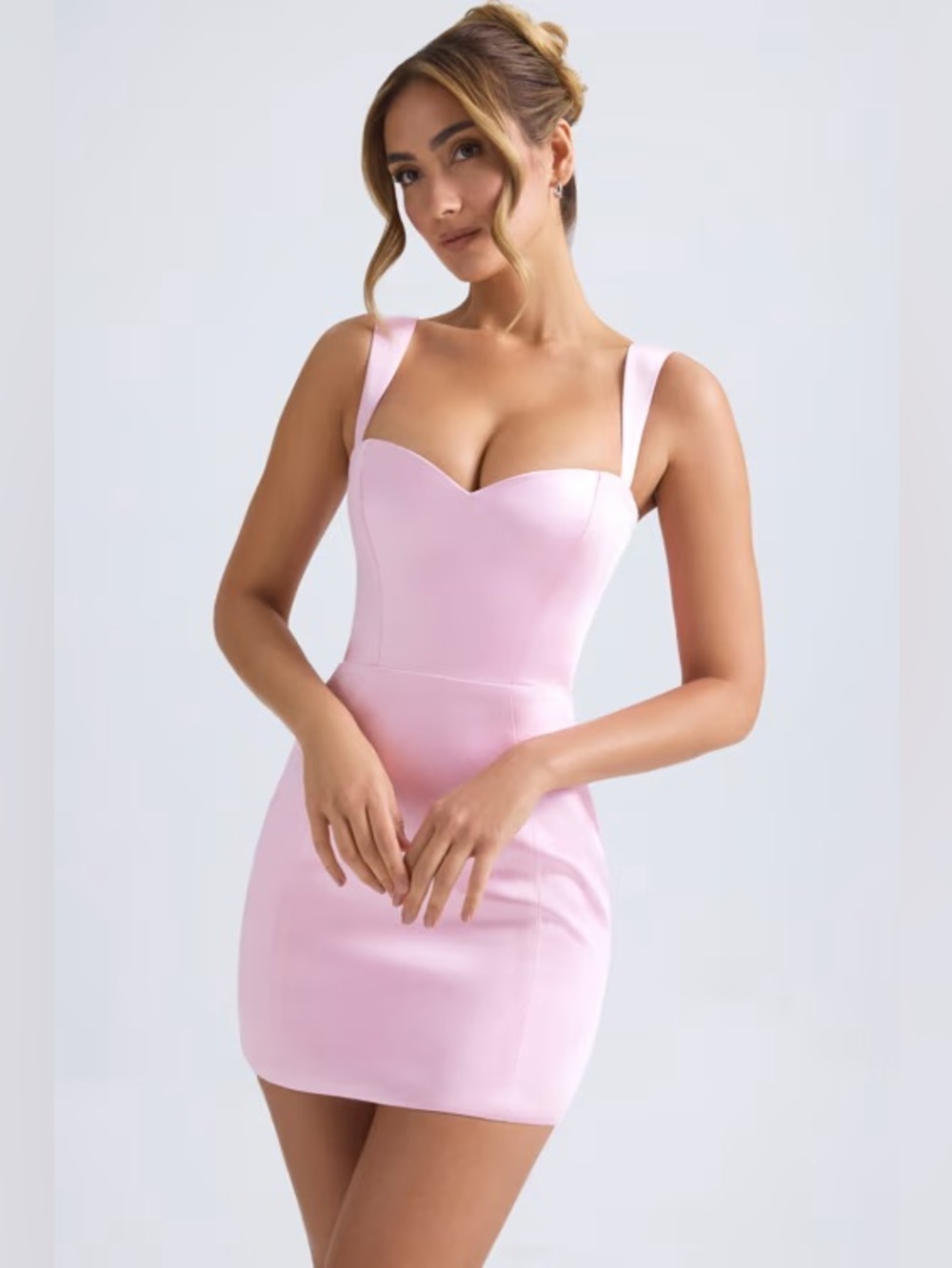 NWT OH POLLY SIZE 2 xs‎ Sweetheart-Neck A-Line Mini Dress in Light Pink satin